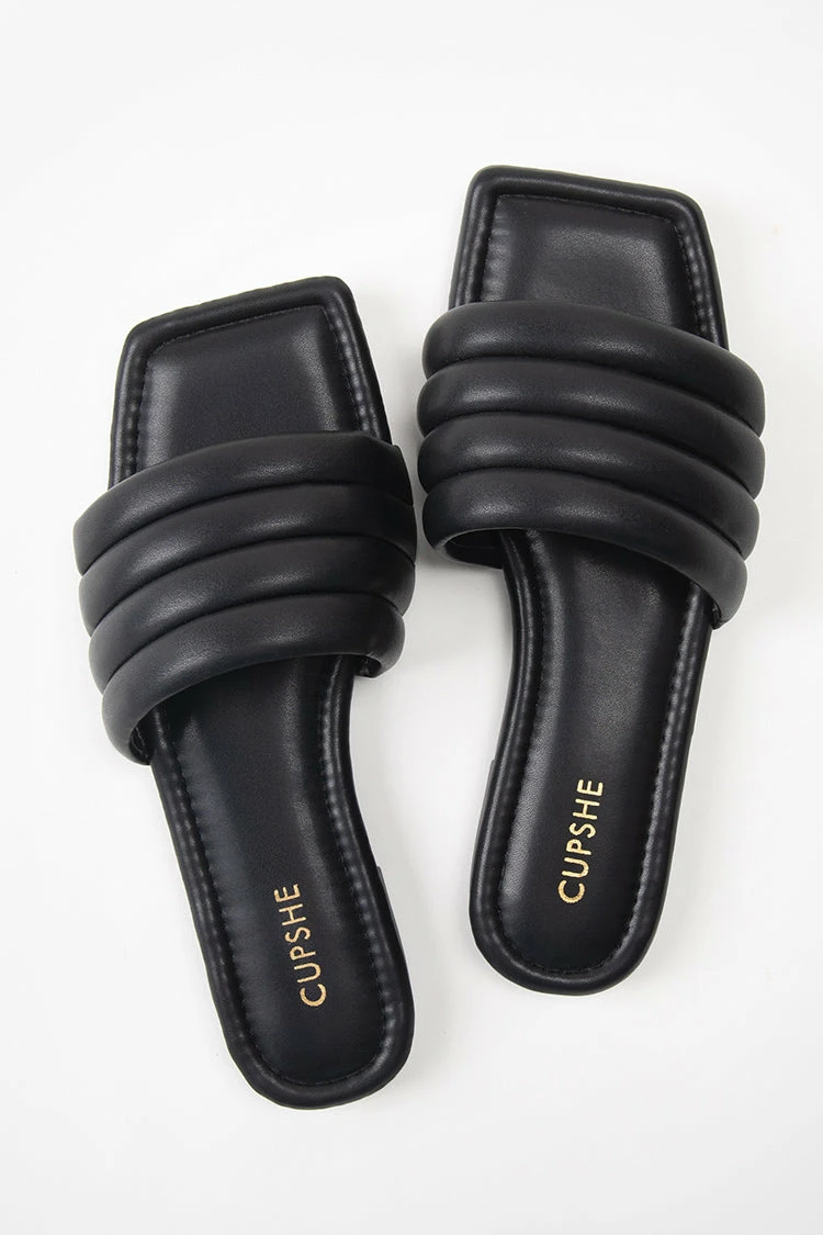 Hot Sale π Cupshe Onyx Black Wide Band Square Toe Slide Sandals π 4 Hot Sale π Cupshe Onyx Black Wide Band Square Toe Slide Sandals π - Image 4