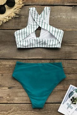 Buy 💯 Cupshe Teal Solid and Striped High Waisted 👙 Bikini ✔️ -Cupshe Online Shop 4 66a3bcb1 2b5c 4438 8901 e33acd2be817