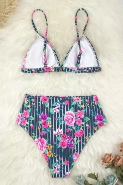 Buy 🔔 Cupshe Floral and Striped High Waisted 👙 Bikini ✔️ -Cupshe Online Shop 4 f02980f6 752b 4003 8b16 94f5c250143d