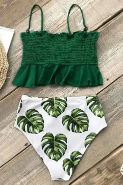 Best Pirce ❤️ CUPSHE Smocked Green and Monstera High Waisted 👙 Bikini 🧨 -Cupshe Online Shop 5 858fa7dc 8c6f 4d85 ae21 1f75eecad6cc