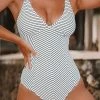 Flash Sale 💯 CUPSHE Black And White Stripe V-neck One Piece 🩱 Swimsuit ✨
