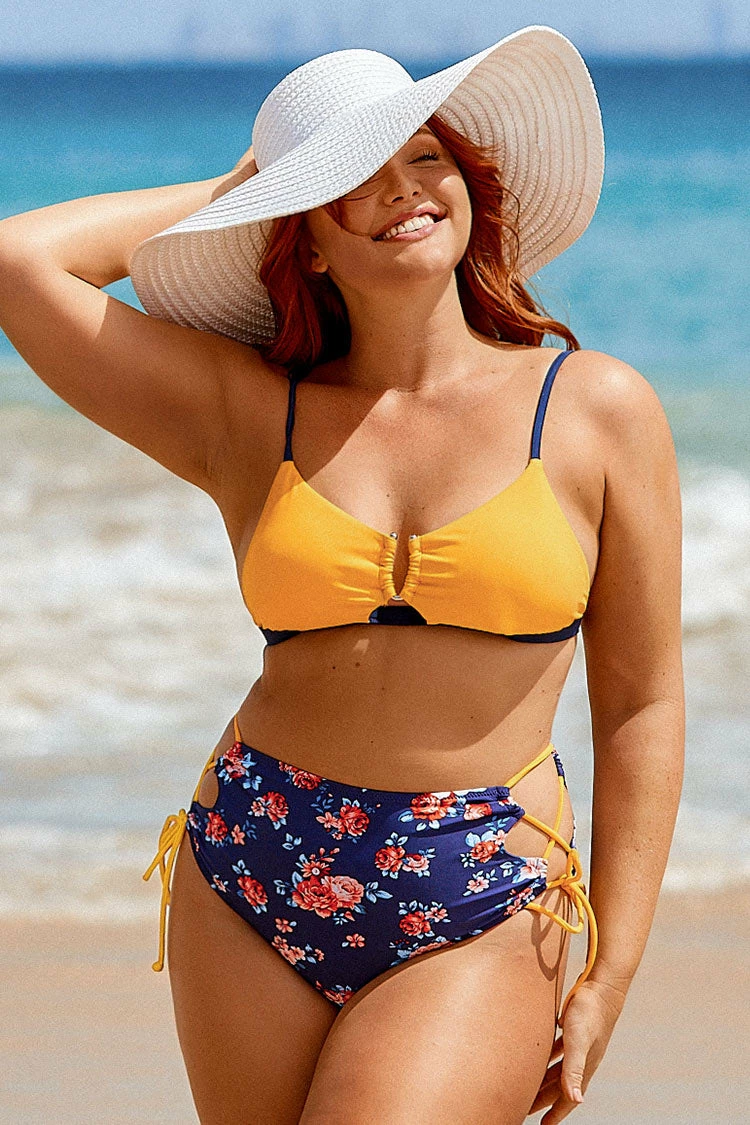 New ✨ Cupshe Colorblock Floral High Waisted 👙 Bikini 🌟 1 New ✨ Cupshe Colorblock Floral High Waisted 👙 Bikini 🌟