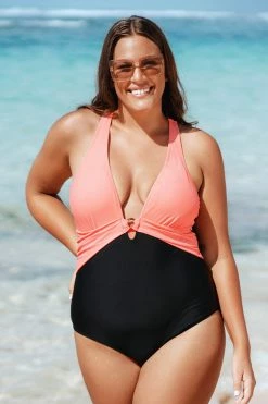 Buy 🧨 Cupshe Sunset Color Block Plus Size One Piece 🩱 Swimsuit 🧨