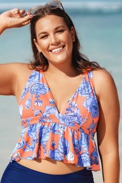 Best reviews of 🔔 Cupshe Fantasy Flower Peplum Plus Size Tankini Top 🔥