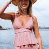 Best Sale ⌛ CUPSHE Sidney Pink Plunge Ruffle Tankini ❤️