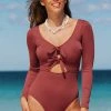 Best Pirce 👏 Cupshe Winter Scoop Cut Out Long Sleeve One Piece 🩱 Swimsuit 😀