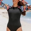 Discount ⭐ Cupshe Sariyah Tropical Zipper Long Sleeve One Piece 🩱 Swimsuit 🛒