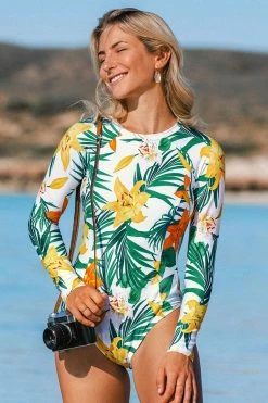 Cheapest 🌟 Cupshe Erica Floral And Tropical Long Sleeve One Piece 🩱 Swimsuit ❤️ -Cupshe Online Shop ASR1015EA 1