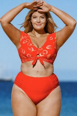 Buy βοΈ Cupshe Sweet Cherries Midkini and High Waist Plus Size π Bikini Set π