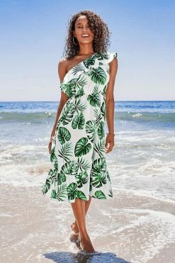 Cheap 🌟 Cupshe Violet Tropical One Shoulder Ruffle 👗 Dress 😀 -Cupshe Online Shop CSN0021EG 1