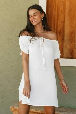 Cheapest 👏 Cupshe Paloma White Off Shoulder Drawstring 👗 Dress 🔥