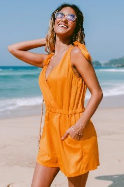 Wholesale 👍 Cupshe Ayanna Orange Tie Shoulder Plunging Romper 😍