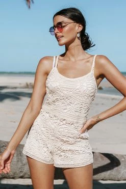 Coupon ✔️ Cupshe Jenny Boho Scoop Crochet Romper 🛒