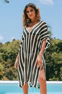 Promo ✔️ Cupshe Shawna Stripe V-neck Split Cover Up ⭐