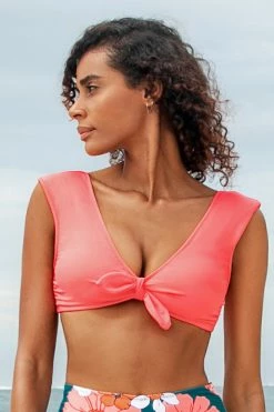 Top 10 👏 Cupshe Neon Pink Cap Sleeve Knotted 👙 Bikini Top 🎉