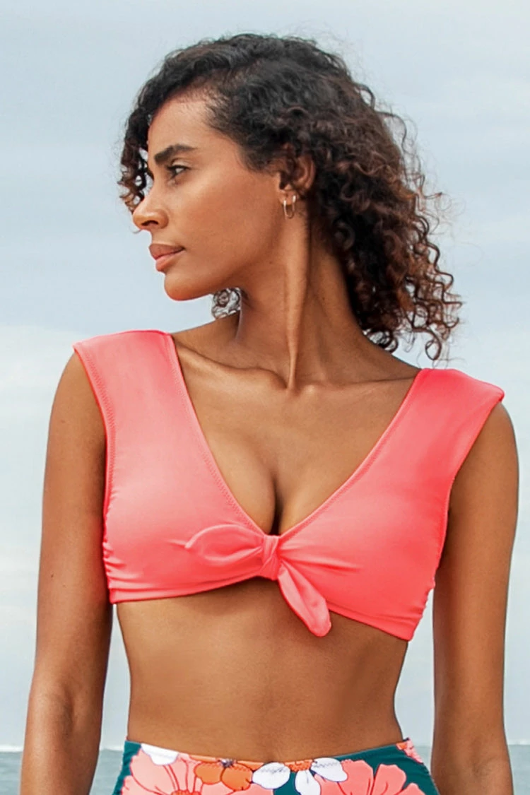Top 10 π Cupshe Neon Pink Cap Sleeve Knotted π Bikini Top π 1 Top 10 π Cupshe Neon Pink Cap Sleeve Knotted π Bikini Top π
