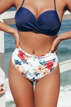 Cheap β€οΈ Cupshe White Floral Shirring High Waisted π Bikini Bottom π