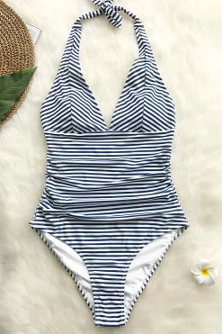 Top 10 👍 Cupshe Blue and White Stripe Halter One Piece 🩱 Swimsuit 🌟 -Cupshe Online Shop IMG 0372