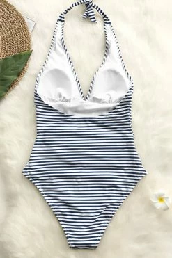Top 10 👍 Cupshe Blue and White Stripe Halter One Piece 🩱 Swimsuit 🌟 -Cupshe Online Shop IMG 0373