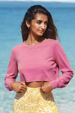 Buy ⌛ Cupshe Limitless Pink Rib Round Neck Crop Sweatshirt 💯