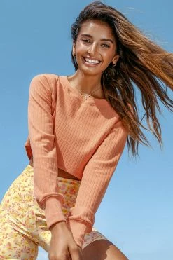 New 😍 Cupshe Creamsicle Rib Round Neck Crop Sweatshirt 🔔