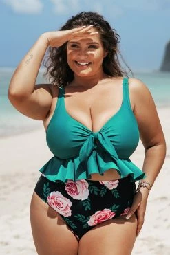 Best Pirce 🎉 Cupshe Yaritza Knotted Ruffle Plus Size Tankini 🛒