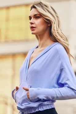 Cheapest 🎁 Cupshe Private Jet Light Blue Long Sleeve Drawstring Hoodie 🎉