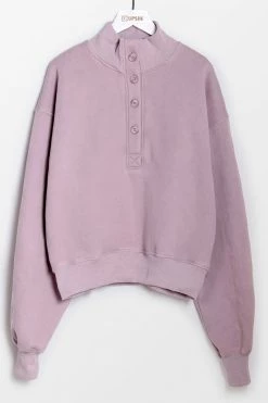 Budget 🔥 Cupshe Martina Purple Button-Collar Cropped Purple Sweatshirt ❤️ -Cupshe Online Shop WSN0040PB
